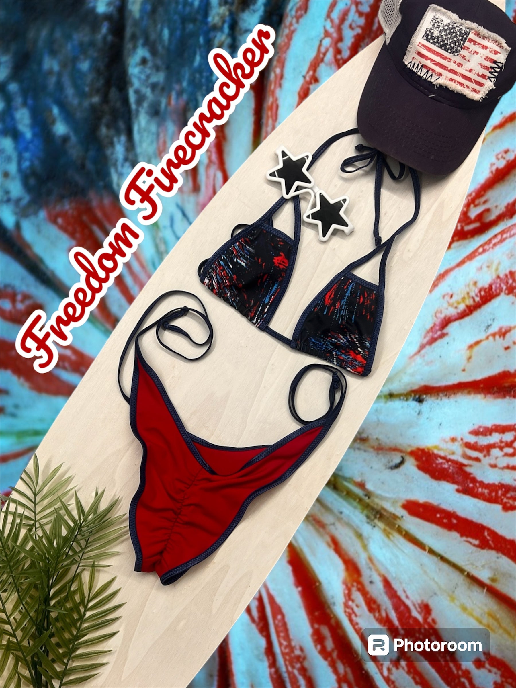 Freedom Firecracker Blue Trim Scrunch Bottom image 0